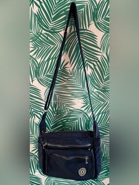 Navy Crossbody Shoulder Bag with Front Zippers by Aotian Guc